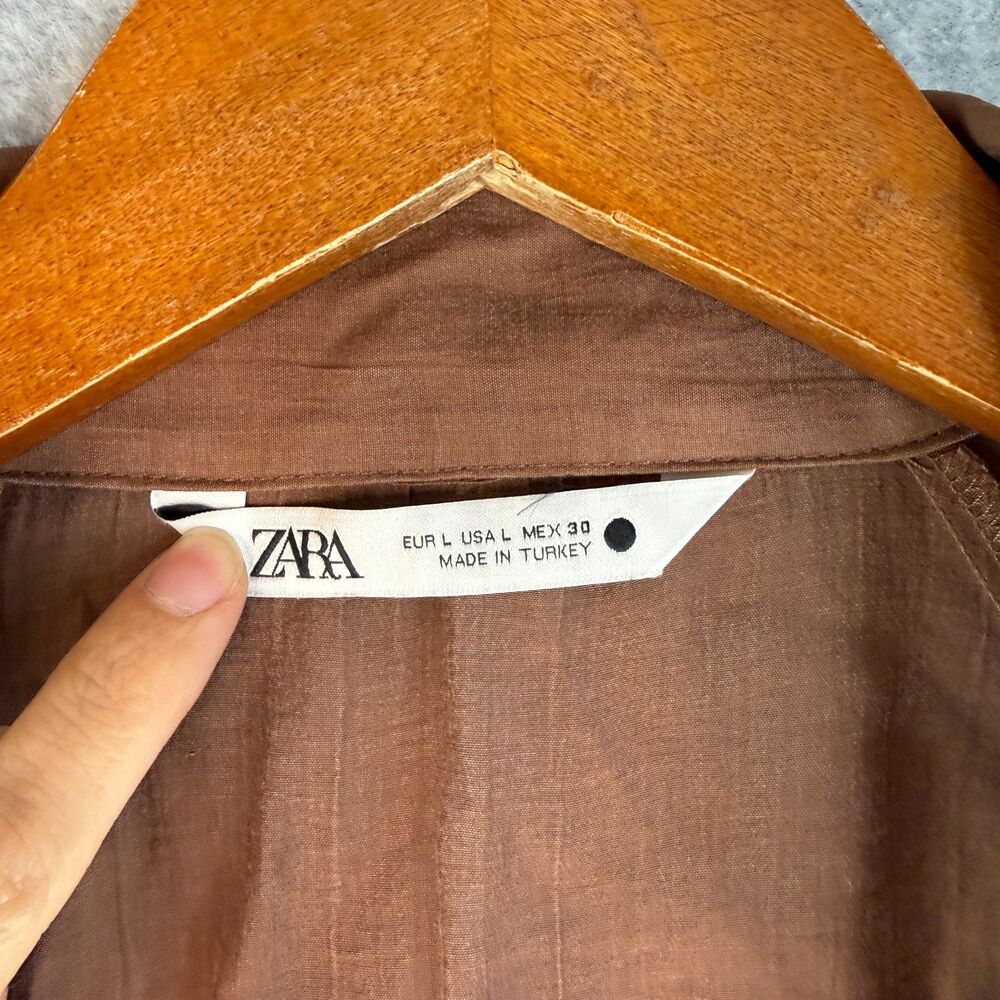 Zara Linen Shirt Midi Dress Relaxed Legalook Earthy Natural Minimalist Brown L - Picture 6 of 6